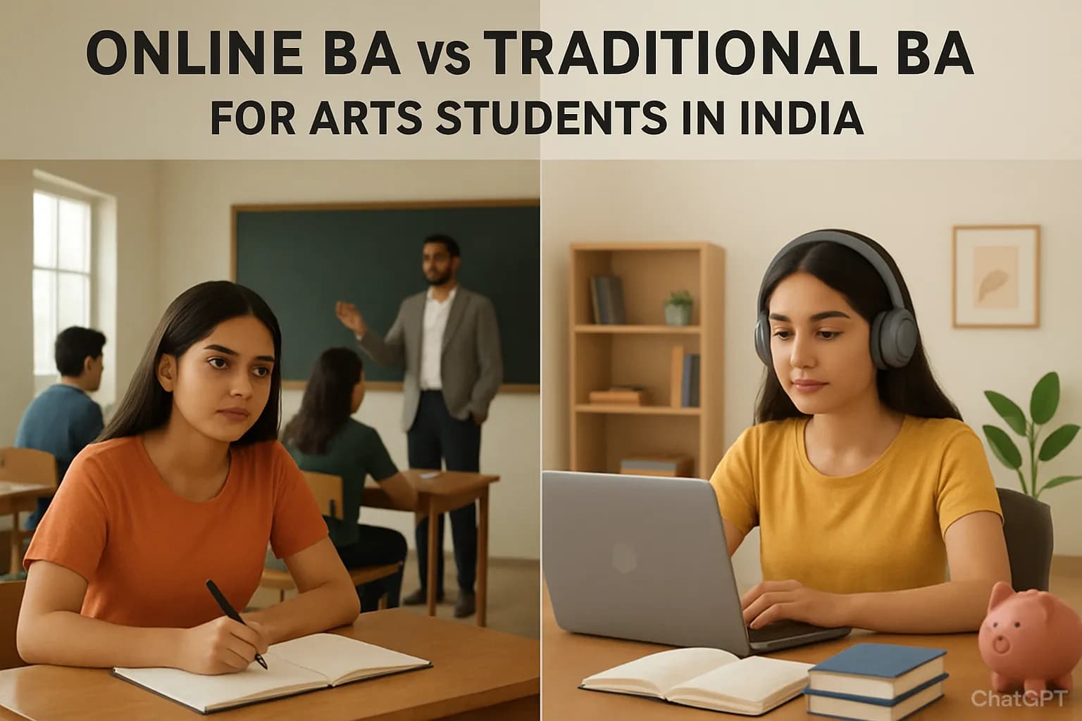 Comparison of Online BA vs Traditional BA for Arts students in India.