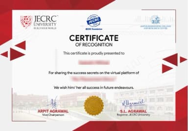 JECRC Online Degree Certificate
