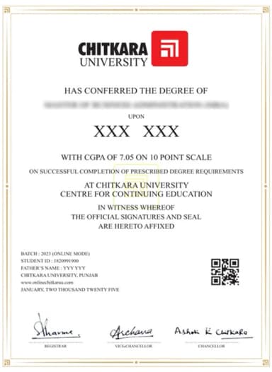Chitkara University Online Degree Certificate