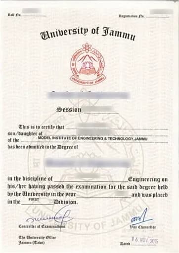 Jammu University Distance Education Degree Certificate