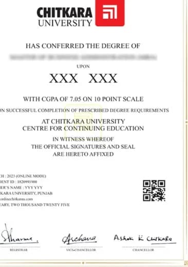 Chitkara University Degree Certificate