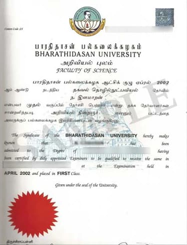 Bharathidasan University Online Degree Certificate