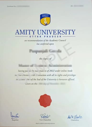 Amity School of Distance Education Degree Certificate