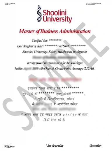 Shoolini University Online Degree Certificate
