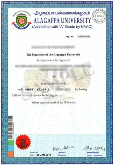 Alagappa University Distance Degree Certificate