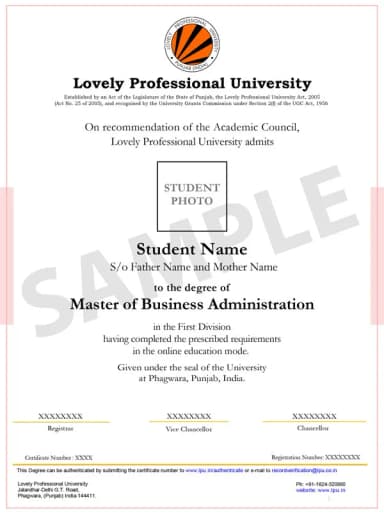 LPU Phagwara Degree Certificate