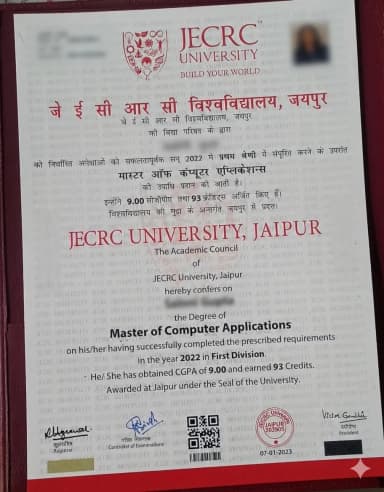 JECRC Degree Certificate